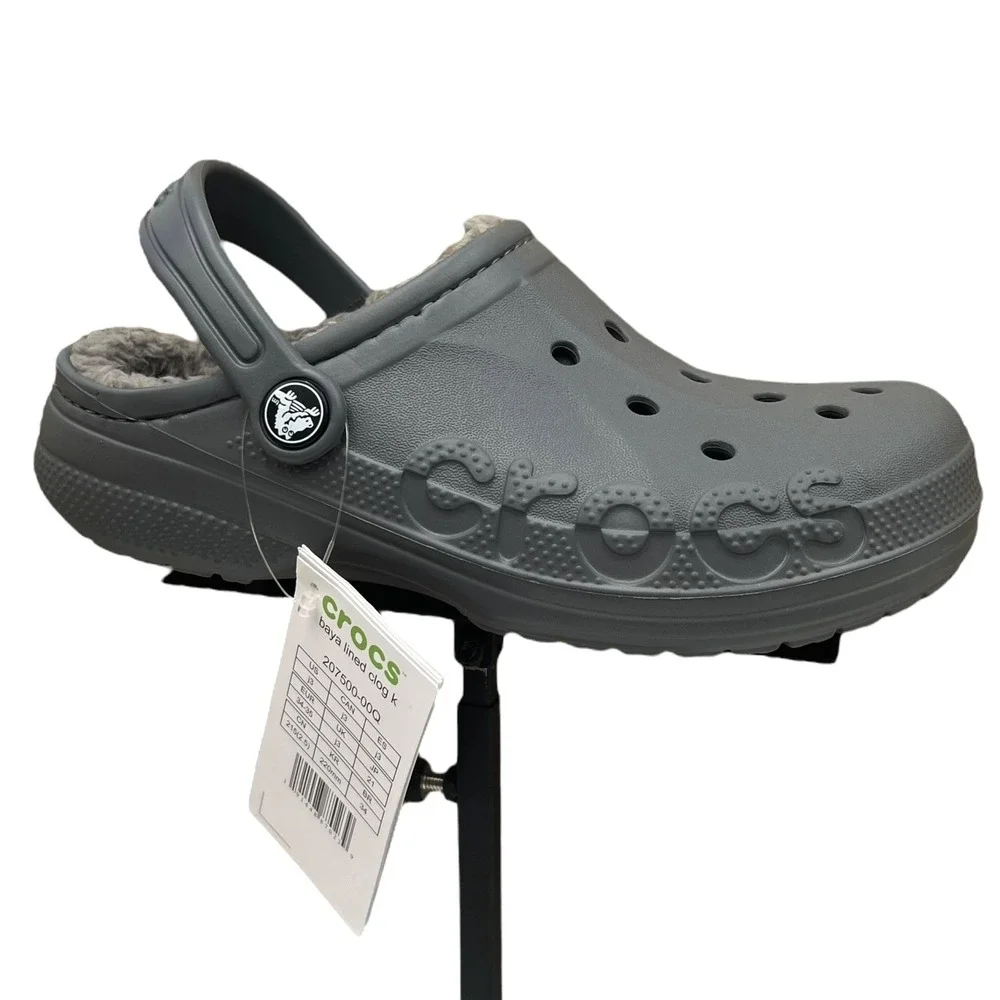 Crocs Youth Boy's Lined Slip-on Clogs Size 3‎ Gray Lightweight Cozy Comfortable